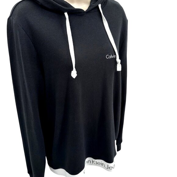 Calvin Klein Jeans Womens Black Hoodie W/ White Logo Hem Size M - Picture 2 of 10
